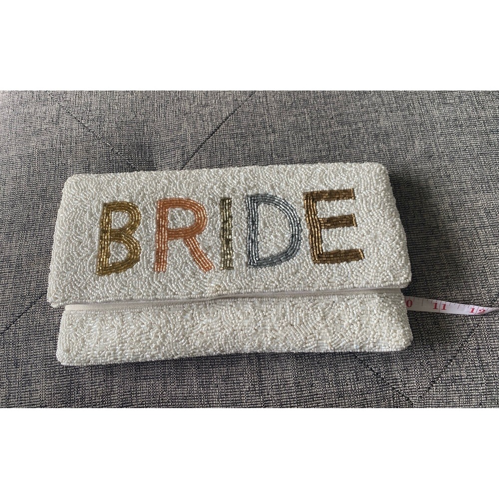 Bride Beaded Clutch Purse White Goldtone Chain Removable Shoulder Strap Wedding - Picture 6 of 7